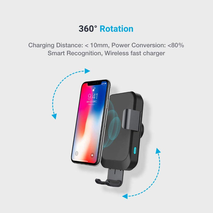 Powerology Fast Wireless Charger Car Mount and QC3.0 - Black