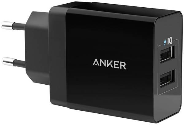 Anker 24W 2-Port USB Charger EU Black & 3ft micro USB Cable Black